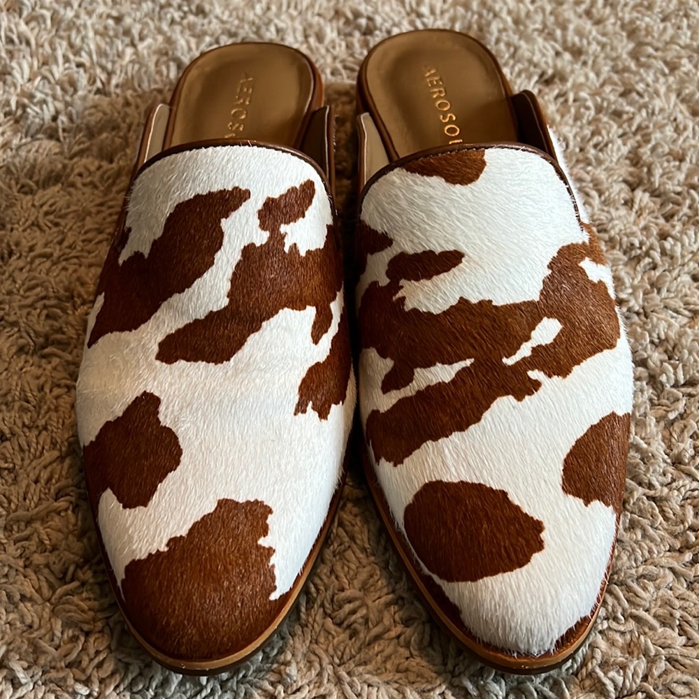 Womens Aerosoles tan combo mule size 9